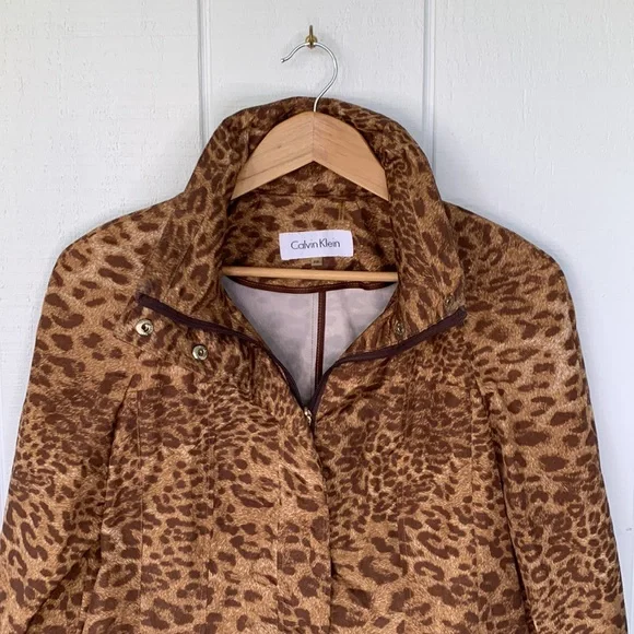 Leopard Print Raincoat with Packable Hood and Gold Zipper / Snap Accents - Picture 3 of 5